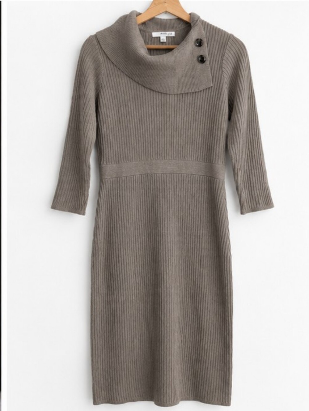 Studio One Ribbed Knit Midi Sweater Dress Cowl Neck Size Large